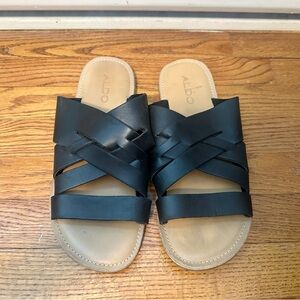 Aldo Men’s Black Leather Strap Sandals